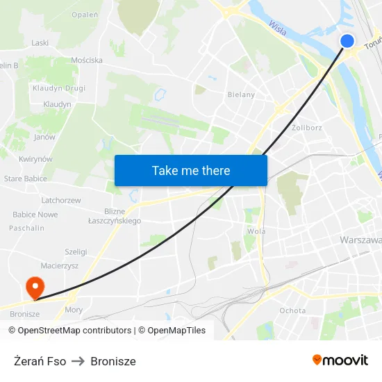 Żerań Fso to Bronisze map