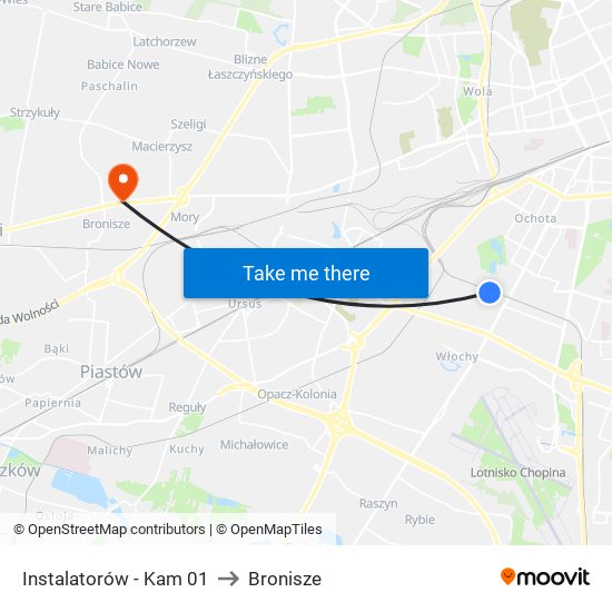 Instalatorów-Kam to Bronisze map