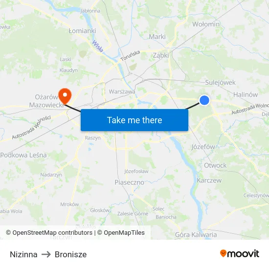 Nizinna to Bronisze map