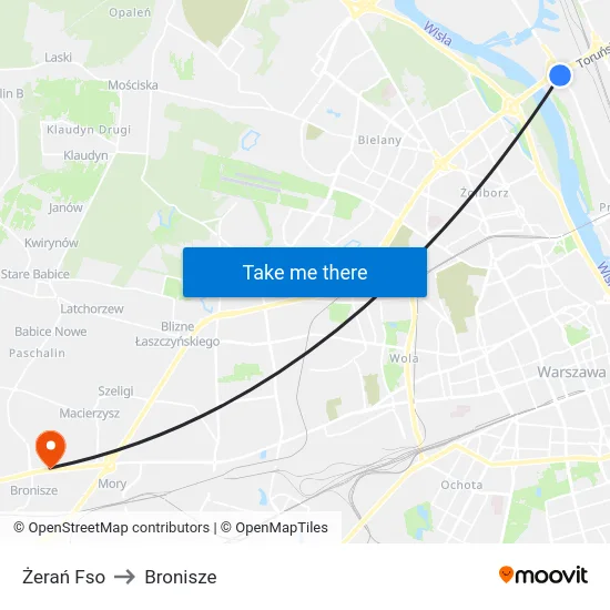 Żerań Fso to Bronisze map