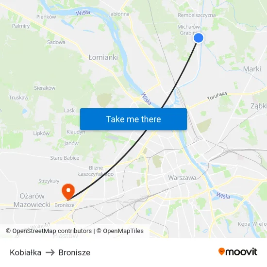 Kobiałka to Bronisze map