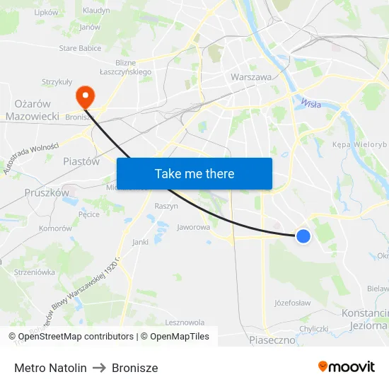 Metro Natolin to Bronisze map