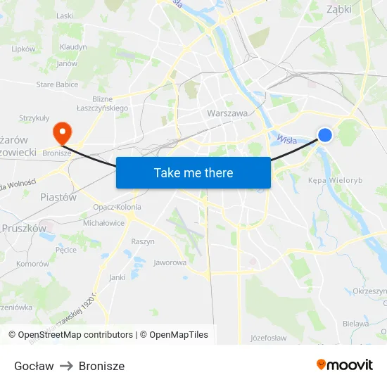 Gocław to Bronisze map