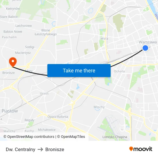 Dw. Centralny to Bronisze map