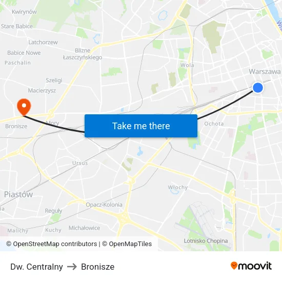 Dw. Centralny to Bronisze map