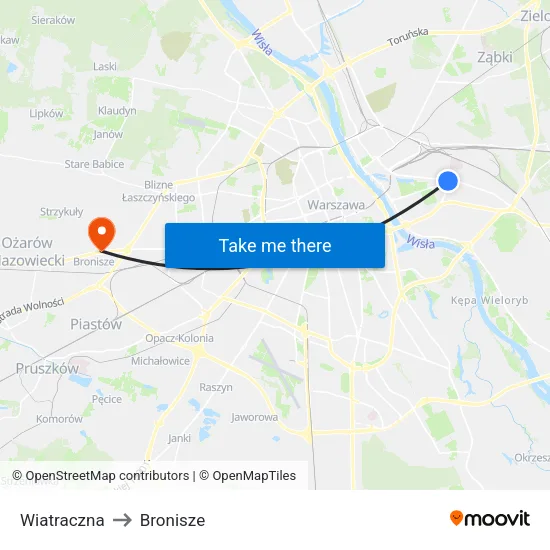 Wiatraczna to Bronisze map