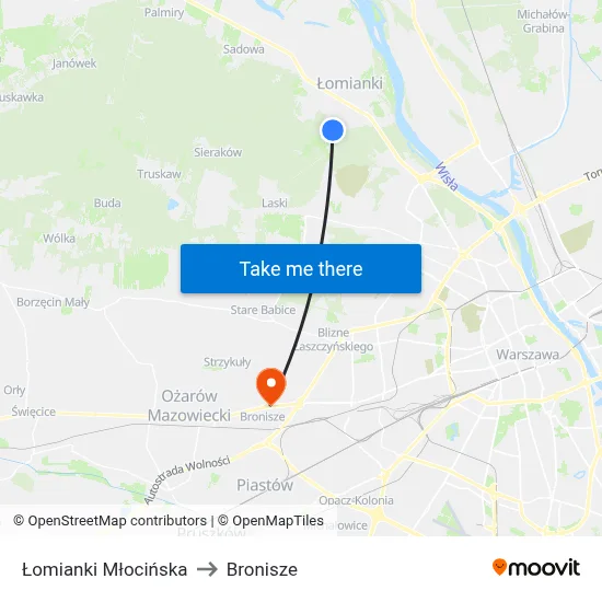 Łomianki Młocińska to Bronisze map