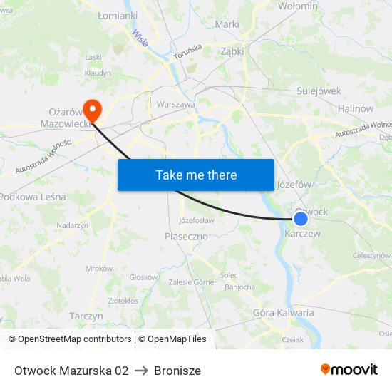 Otwock Mazurska 02 to Bronisze map