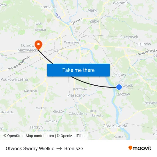 Otwock Świdry Wielkie to Bronisze map