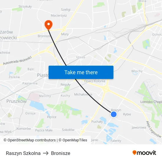 Raszyn Szkolna to Bronisze map