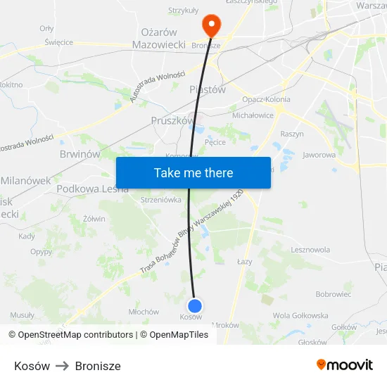 Kosów to Bronisze map
