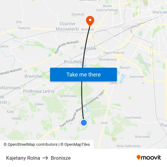 Kajetany Rolna to Bronisze map