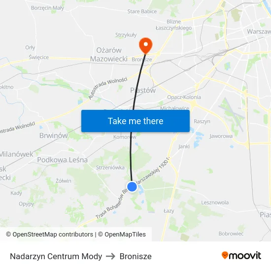Nadarzyn Centrum Mody to Bronisze map