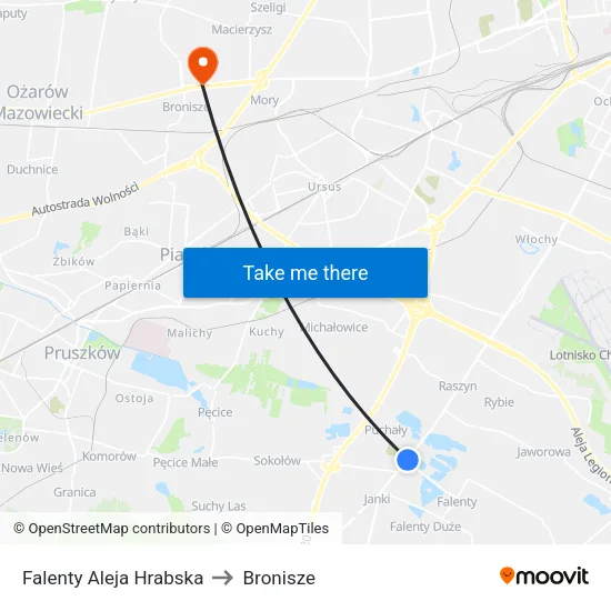 Falenty Aleja Hrabska to Bronisze map