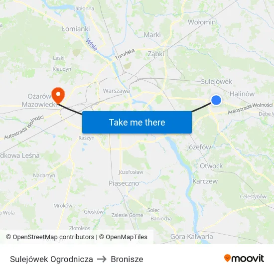 Sulejówek Ogrodnicza to Bronisze map
