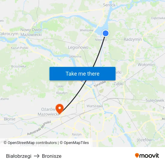 Białobrzegi to Bronisze map