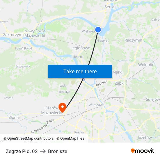 Zegrze Płd. to Bronisze map