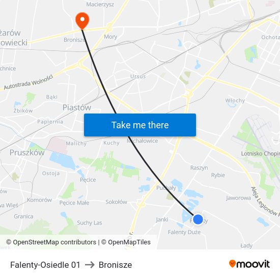 Falenty-Osiedle 01 to Bronisze map