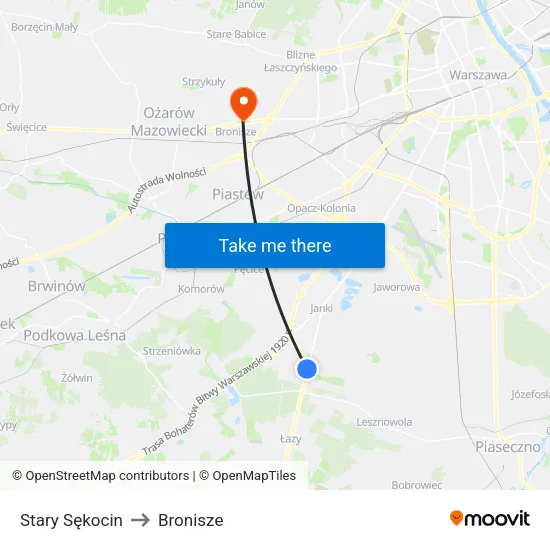 Stary Sękocin to Bronisze map