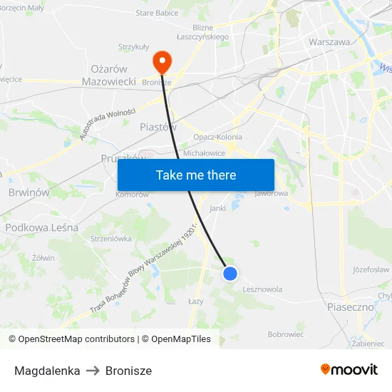 Magdalenka to Bronisze map