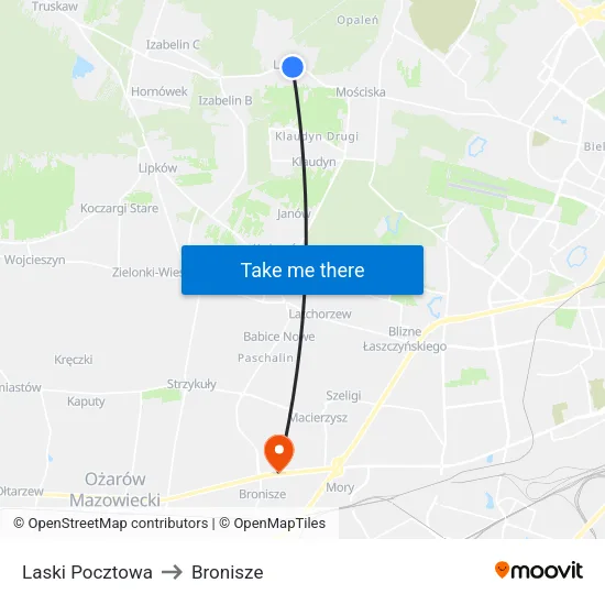 Laski Pocztowa to Bronisze map