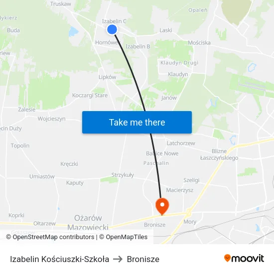 Izabelin Kościuszki - Szkoła to Bronisze map