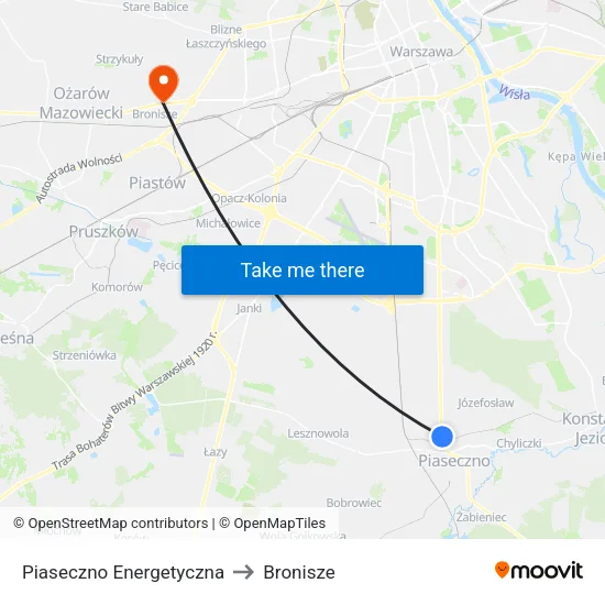 Piaseczno Energetyczna to Bronisze map