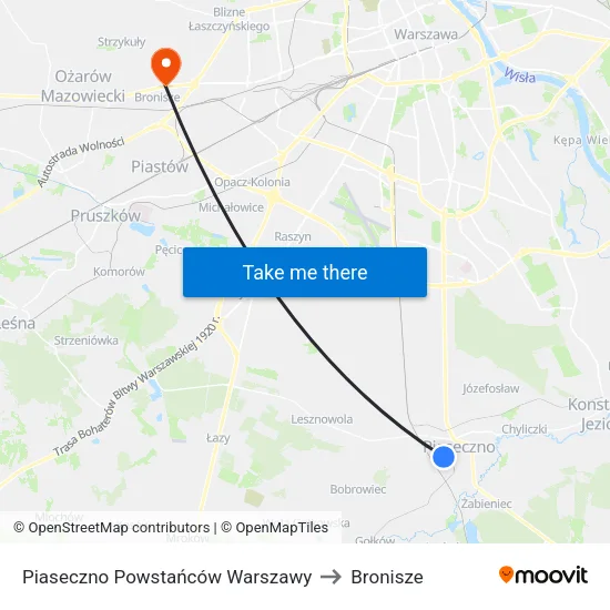 Piaseczno Powstańców Warszawy to Bronisze map