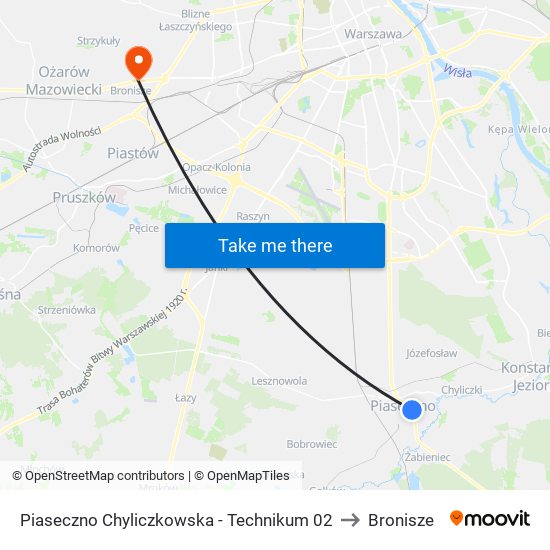 Piaseczno Chyliczkowska - Technikum 02 to Bronisze map