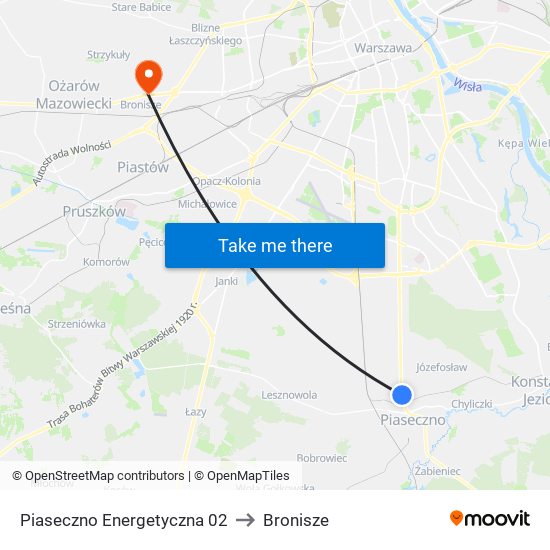 Piaseczno Energetyczna to Bronisze map