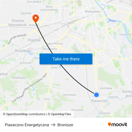 Piaseczno Energetyczna to Bronisze map