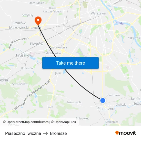 Piaseczno Iwiczna to Bronisze map