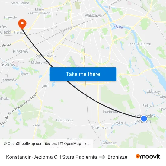Konstancin-Jeziorna CH Stara Papiernia to Bronisze map