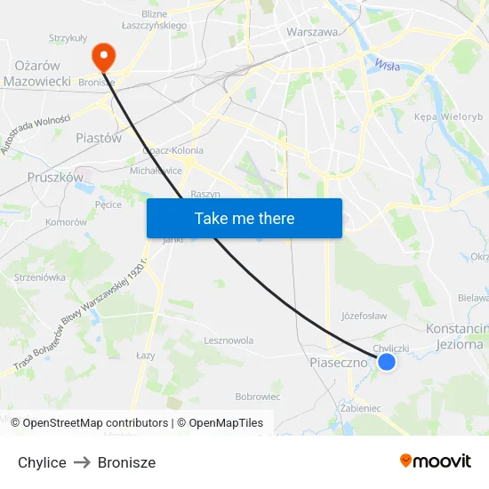 Chylice to Bronisze map