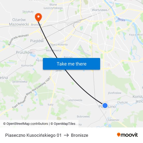 Piaseczno Kusocińskiego 01 to Bronisze map