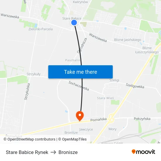 Stare Babice Rynek to Bronisze map