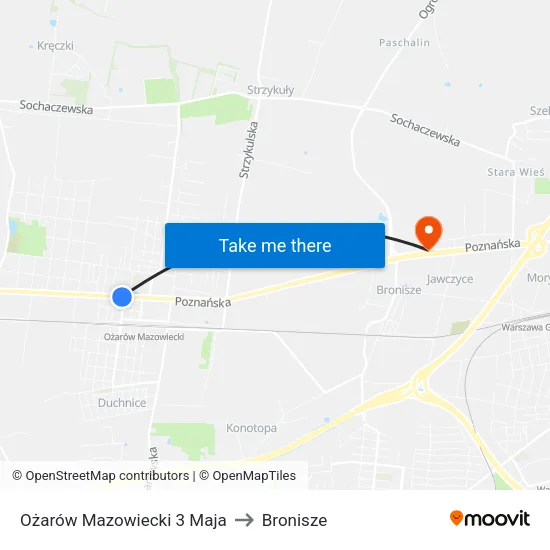 Ożarów Mazowiecki 3 Maja to Bronisze map