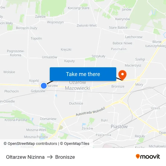 Ołtarzew Nizinna to Bronisze map