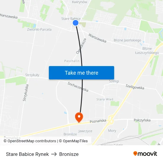 Stare Babice Rynek to Bronisze map