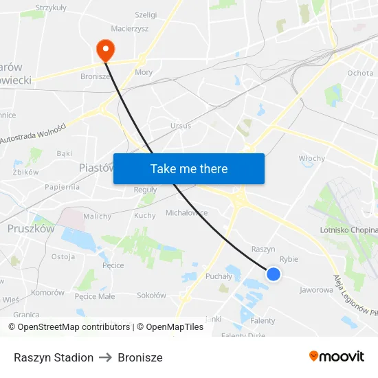 Raszyn Stadion to Bronisze map