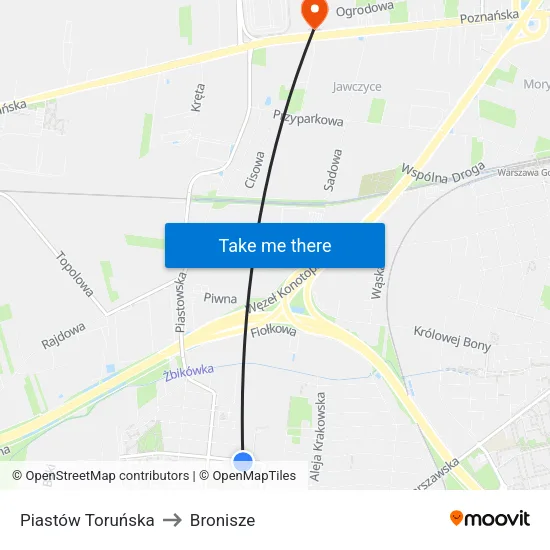 Piastów Toruńska to Bronisze map