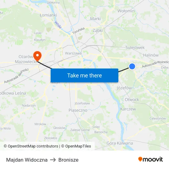 Majdan Widoczna to Bronisze map
