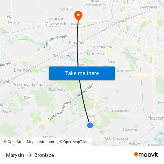 Marysin to Bronisze map