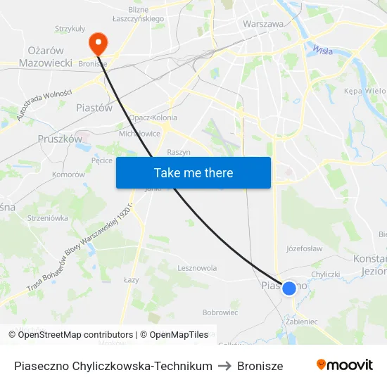 Piaseczno Chyliczkowska - Technikum to Bronisze map