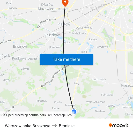 Warszawianka Brzozowa to Bronisze map