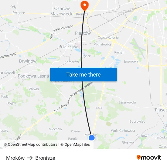 Mroków to Bronisze map