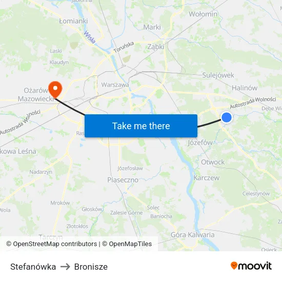 Stefanówka to Bronisze map