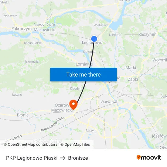 PKP Legionowo Piaski to Bronisze map