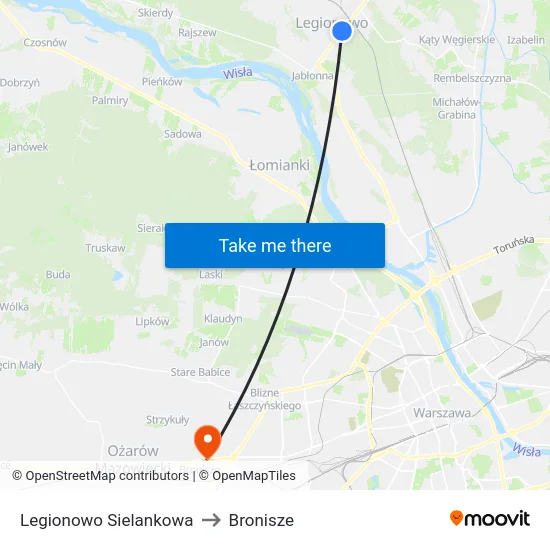 Legionowo Sielankowa to Bronisze map