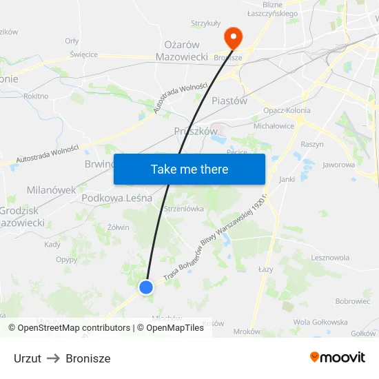 Urzut to Bronisze map